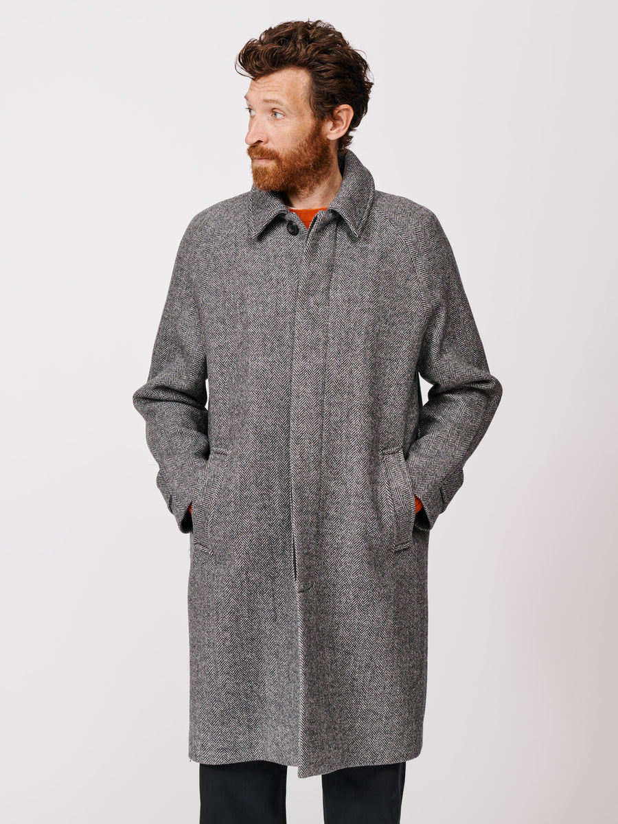 Grey Herringbone Dawes Overcoat | Aubin