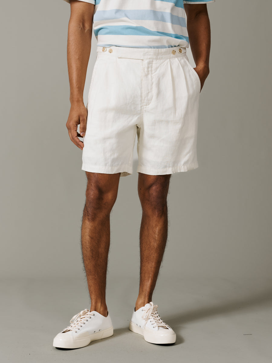 u*7様 French vintage shorts linen Ecru Lind Double Pleat Linen Short | Aubin