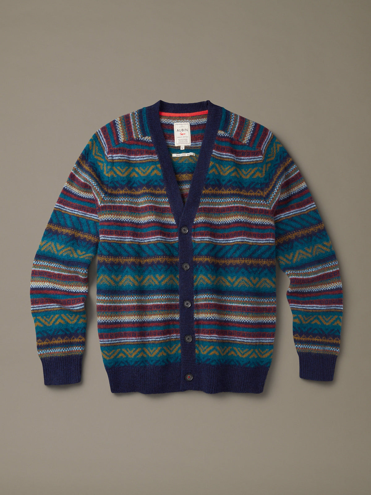 Aubin Blues Mix Fenton Fairisle Geo Cardigan | Cardigan