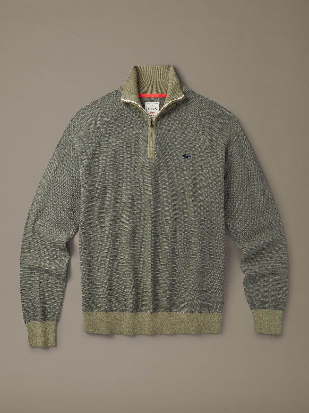 Aubin Khaki Mix Bonby Cotton Zip Neck | Zip Neck