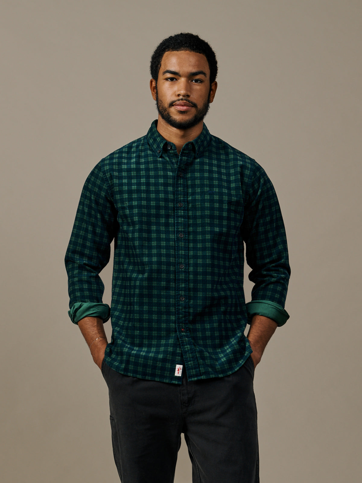 Aubin Navy Check Edmund Cord Shirt | Cord Shirt