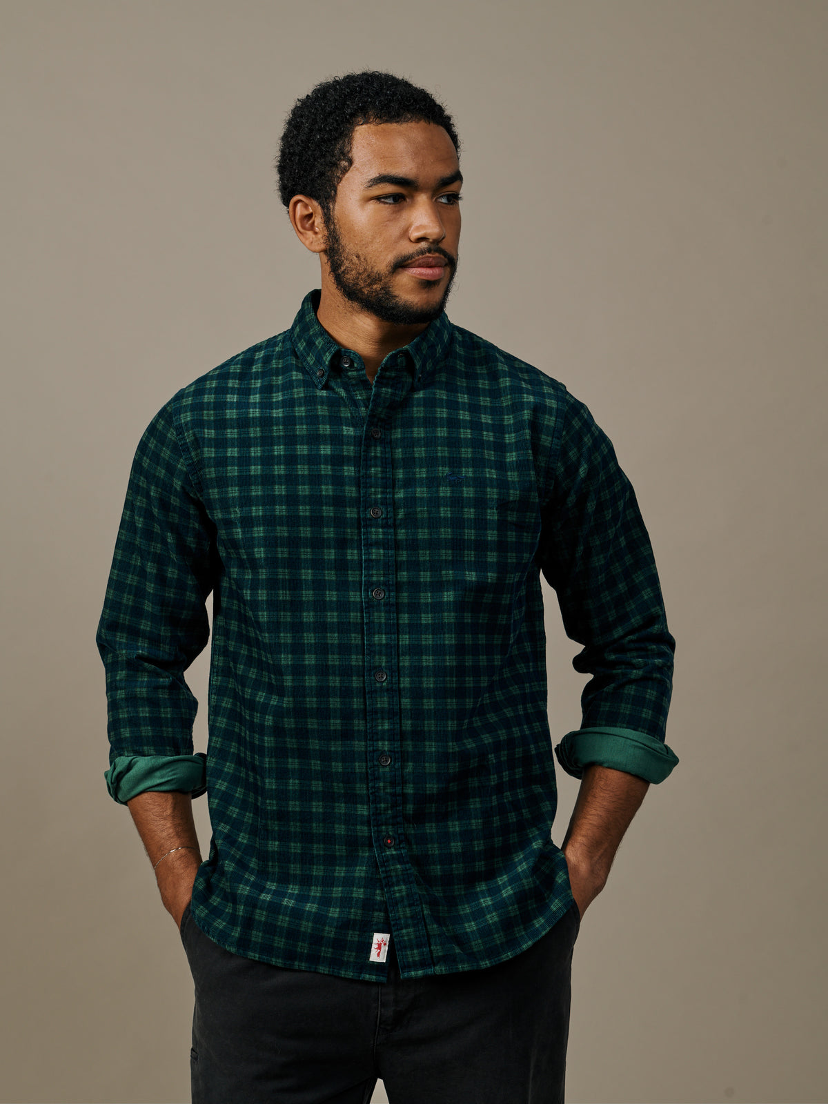 Aubin Navy Check Edmund Cord Shirt | Cord Shirt