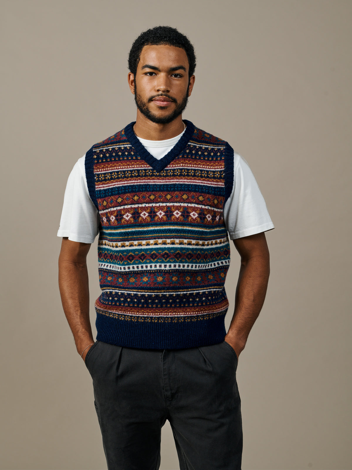 Aubin Blues Mix Dunlin Fairisle Tank Top | Slipover