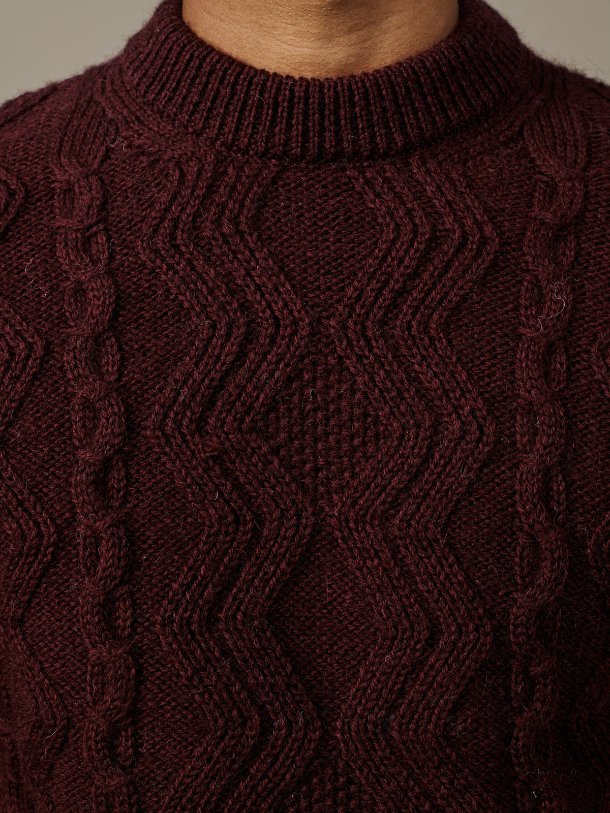 Aubin Burgundy Edgar Aran Wool Jumper | Crew Neck