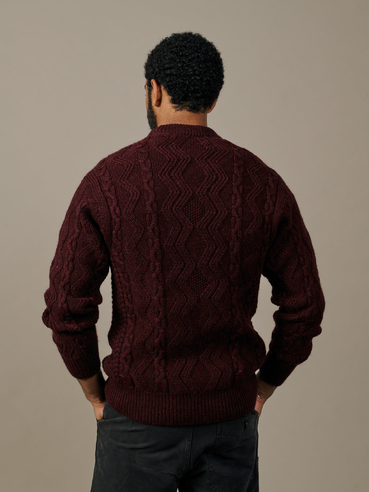 Aubin Burgundy Edgar Aran Wool Jumper | Crew Neck