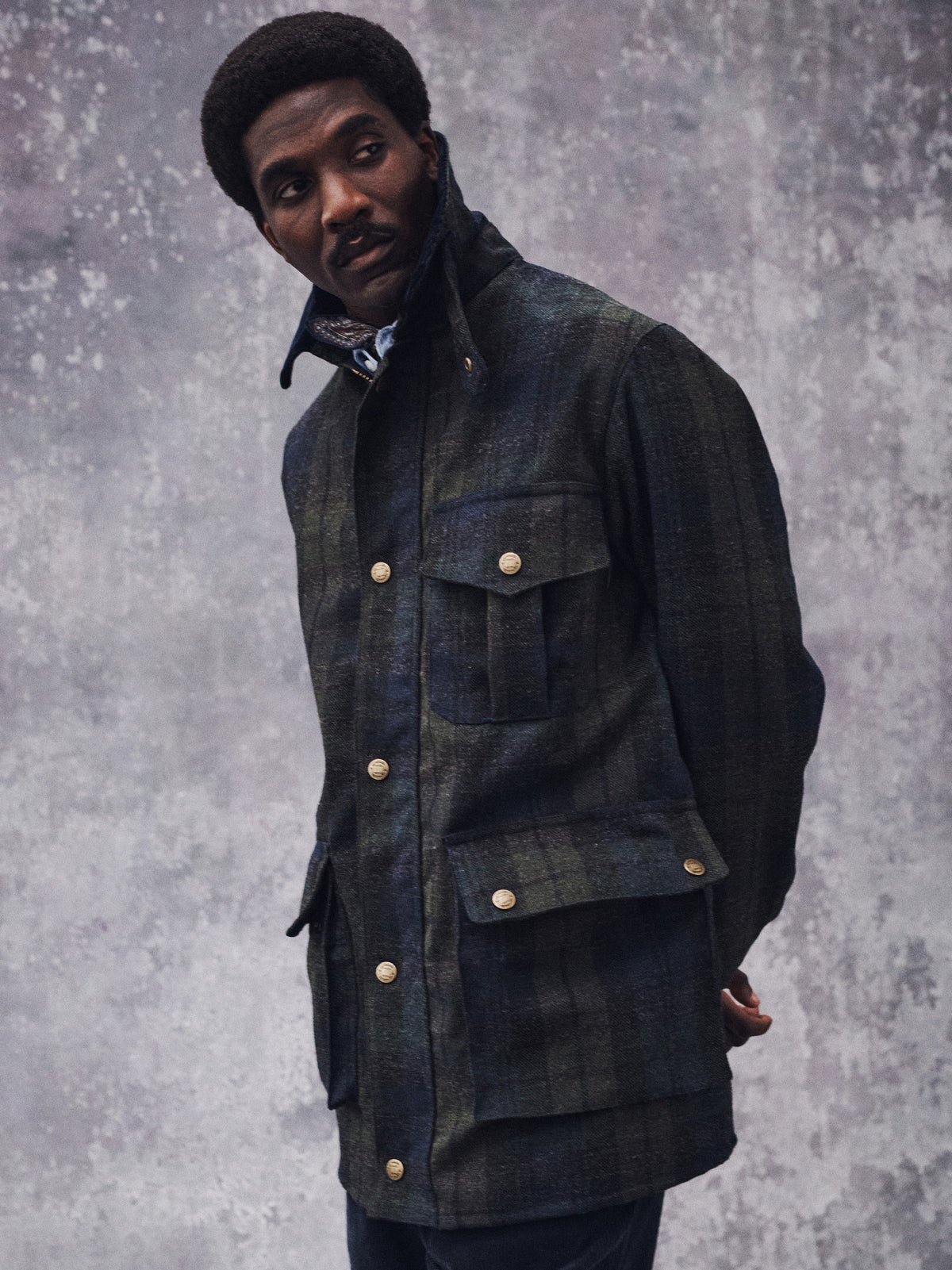 Aubin Check Caenby Jacket in collab with Yarmouth Oilskins | Wool Jacket