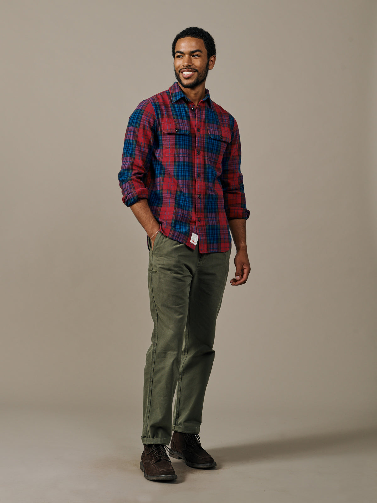 Aubin Dark Claret Check Crowle Flannel Shirt | Checked Shirt