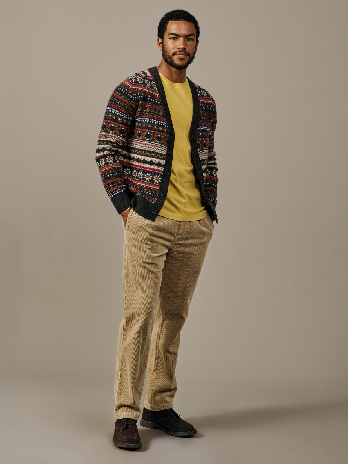 Aubin Khaki Fairisle Wheldrake Fairisle Cardigan | Cardigan