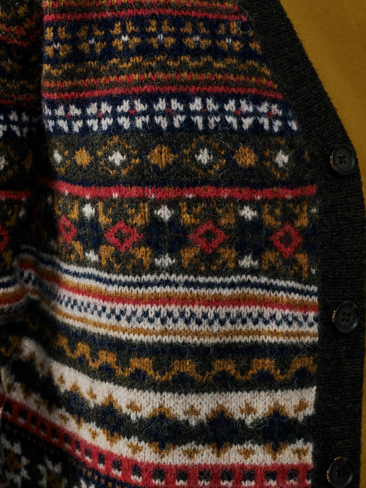 Aubin Khaki Fairisle Wheldrake Fairisle Cardigan | Cardigan
