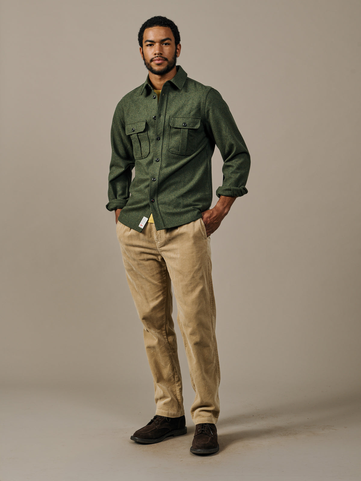 Aubin Dark Khaki Lysaghts Wool Overshirt | Overshirt