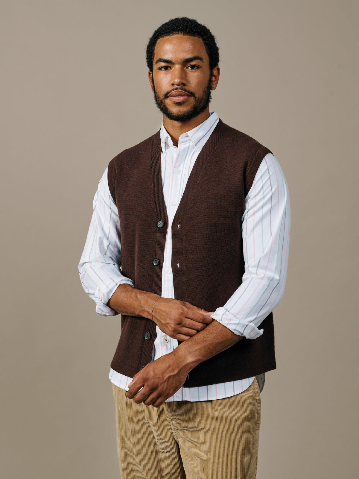 Aubin Chocolate Portman Extra Fine Merino Waistcoat | Waistcoat