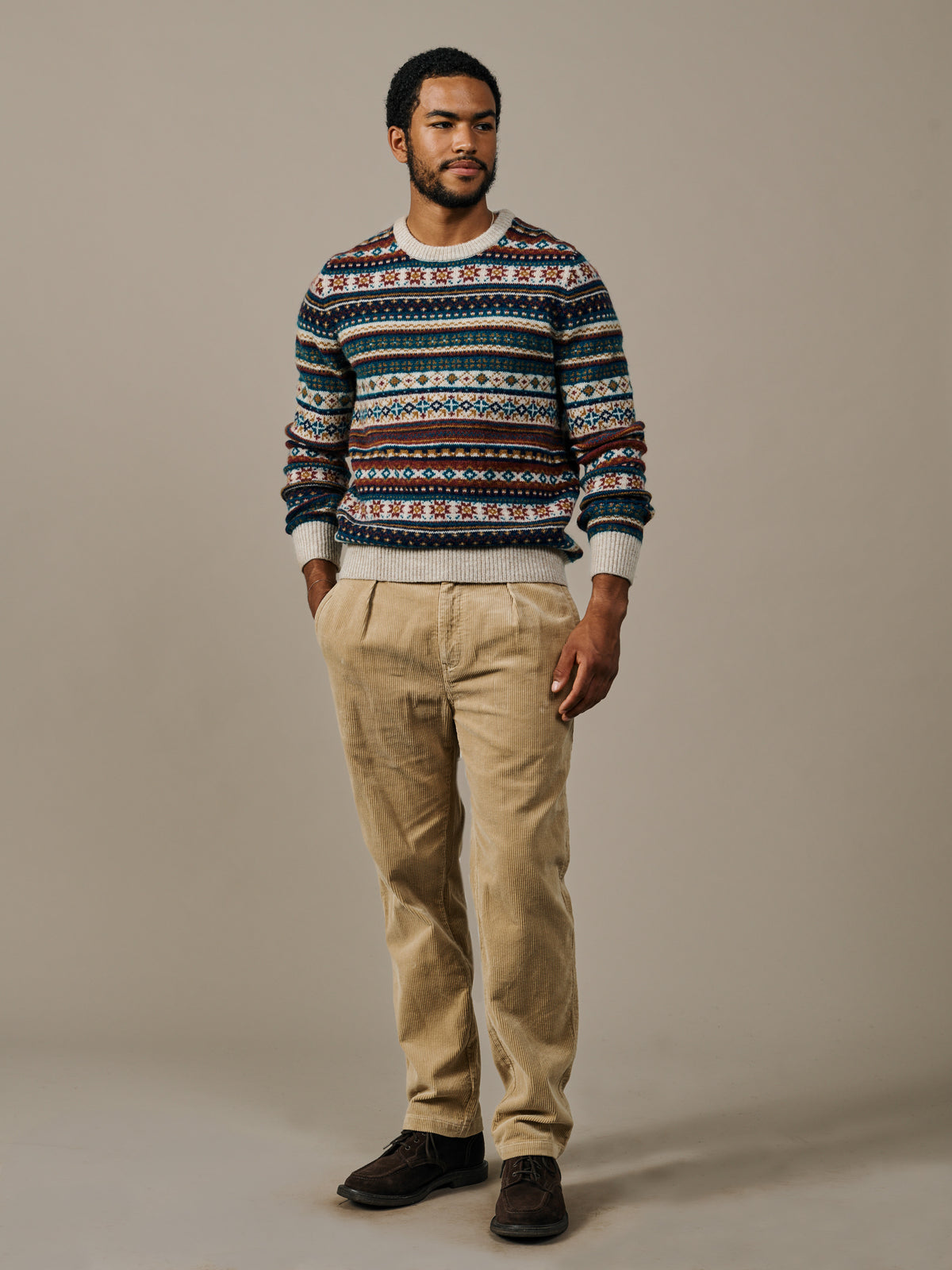 Aubin Navy/Ecru Lindale Fairisle Crew Neck Jumper | Crew Neck