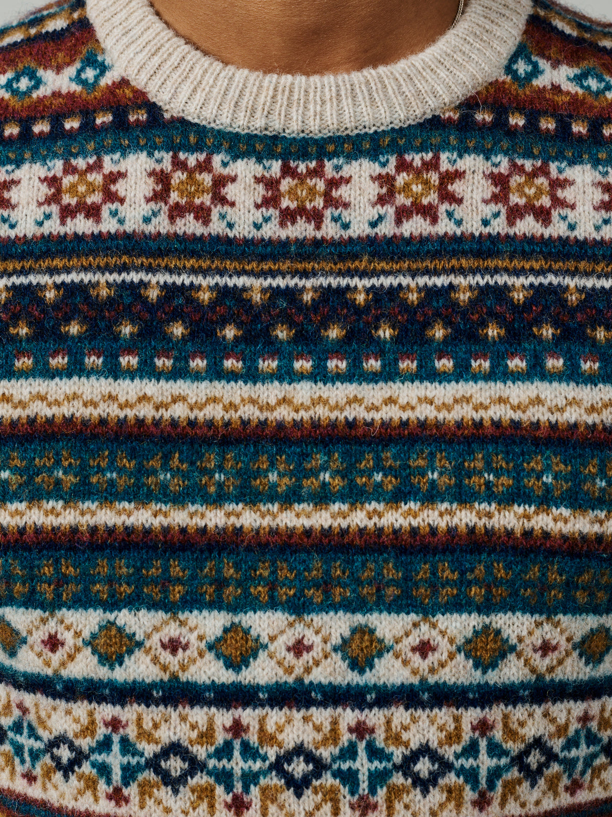 Aubin Navy/Ecru Lindale Fairisle Crew Neck Jumper | Crew Neck