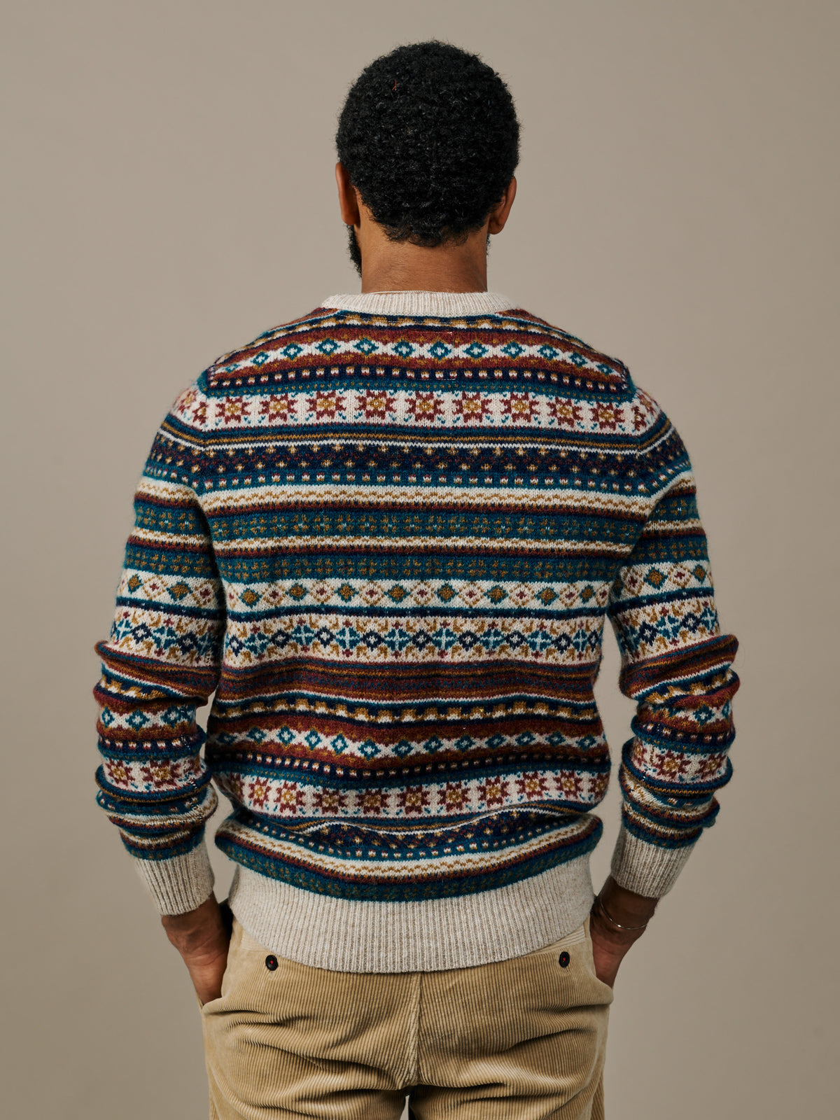 Aubin Navy/Ecru Lindale Fairisle Crew Neck Jumper | Crew Neck