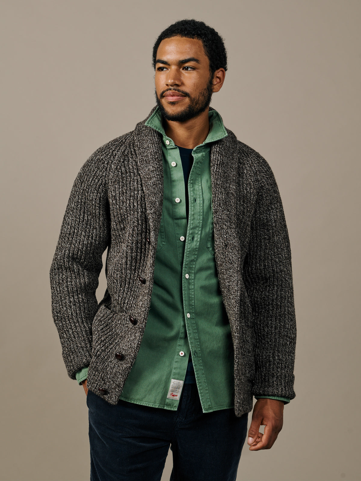 Aubin Brown Twist Earl Shawl Collar Cardigan | Cardigan