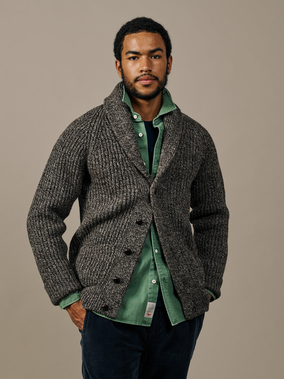 Aubin Brown Twist Earl Shawl Collar Cardigan | Cardigan
