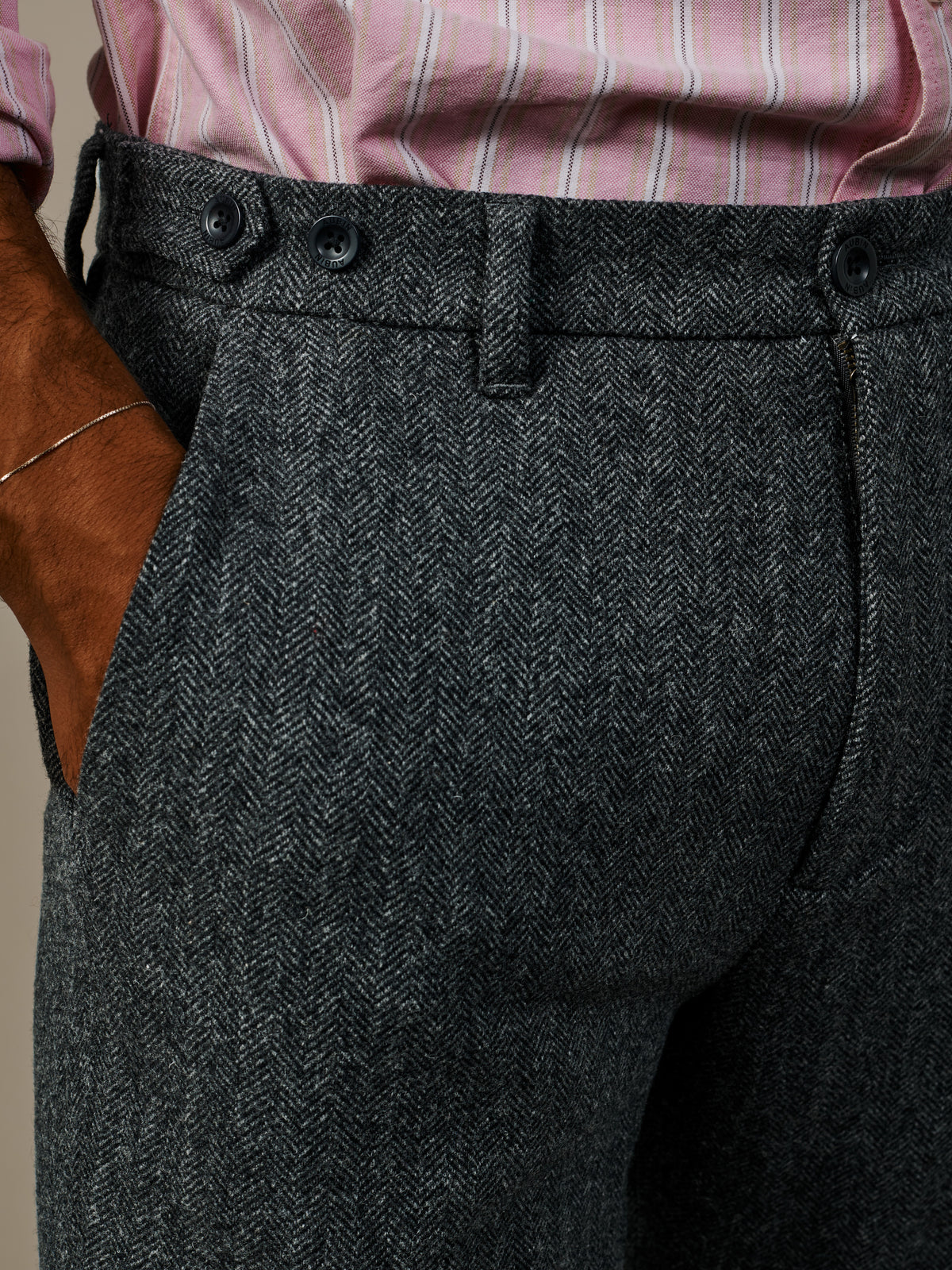 Aubin Grey Herringbone Marlborough Wool Suit Trouser | Suit Trousers