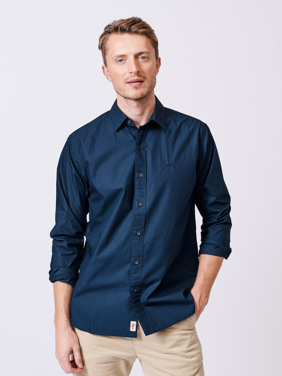 Aubin Navy Chase Poplin Shirt | Poplin Shirt