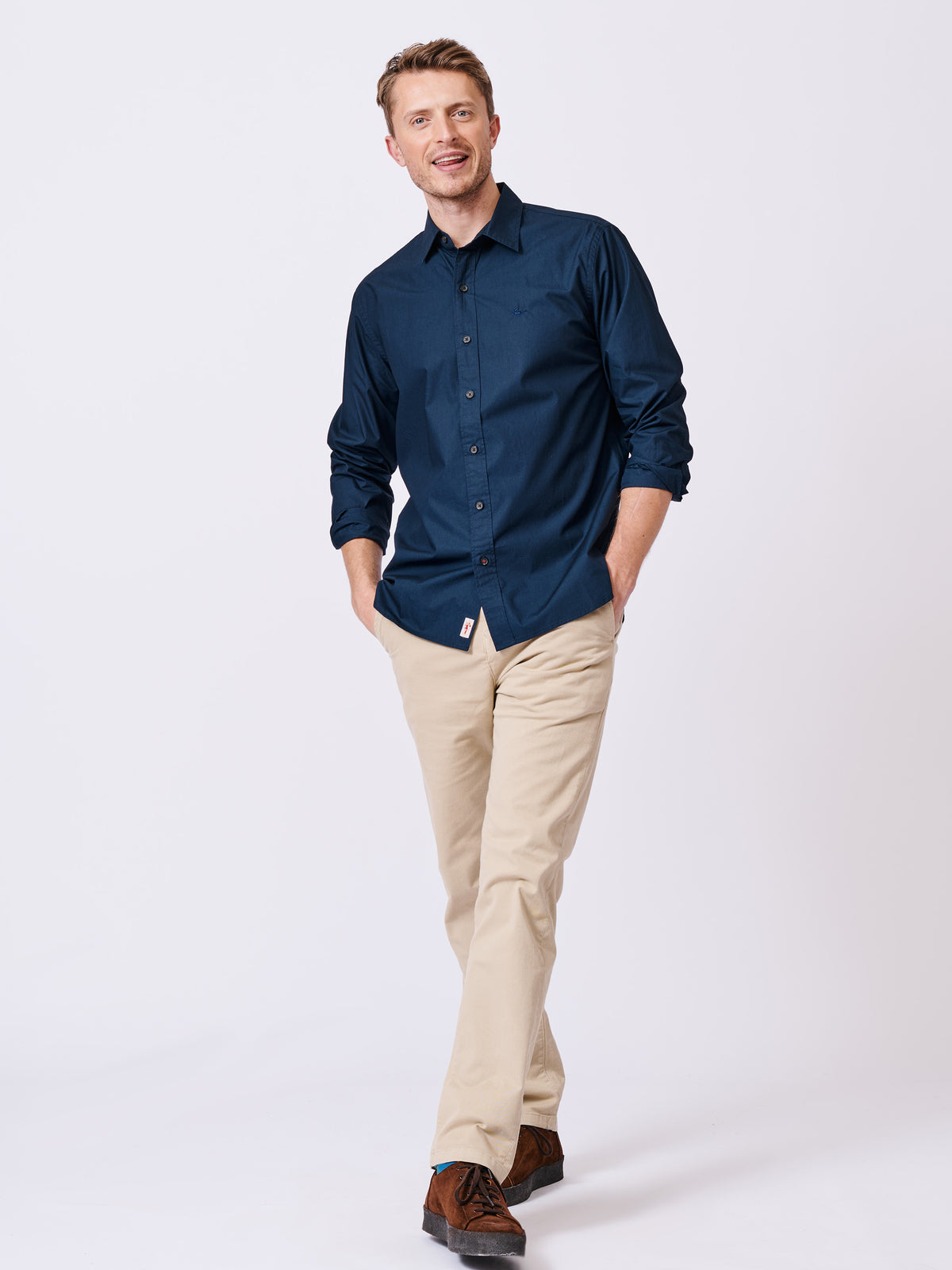 Aubin Navy Chase Poplin Shirt | Poplin Shirt