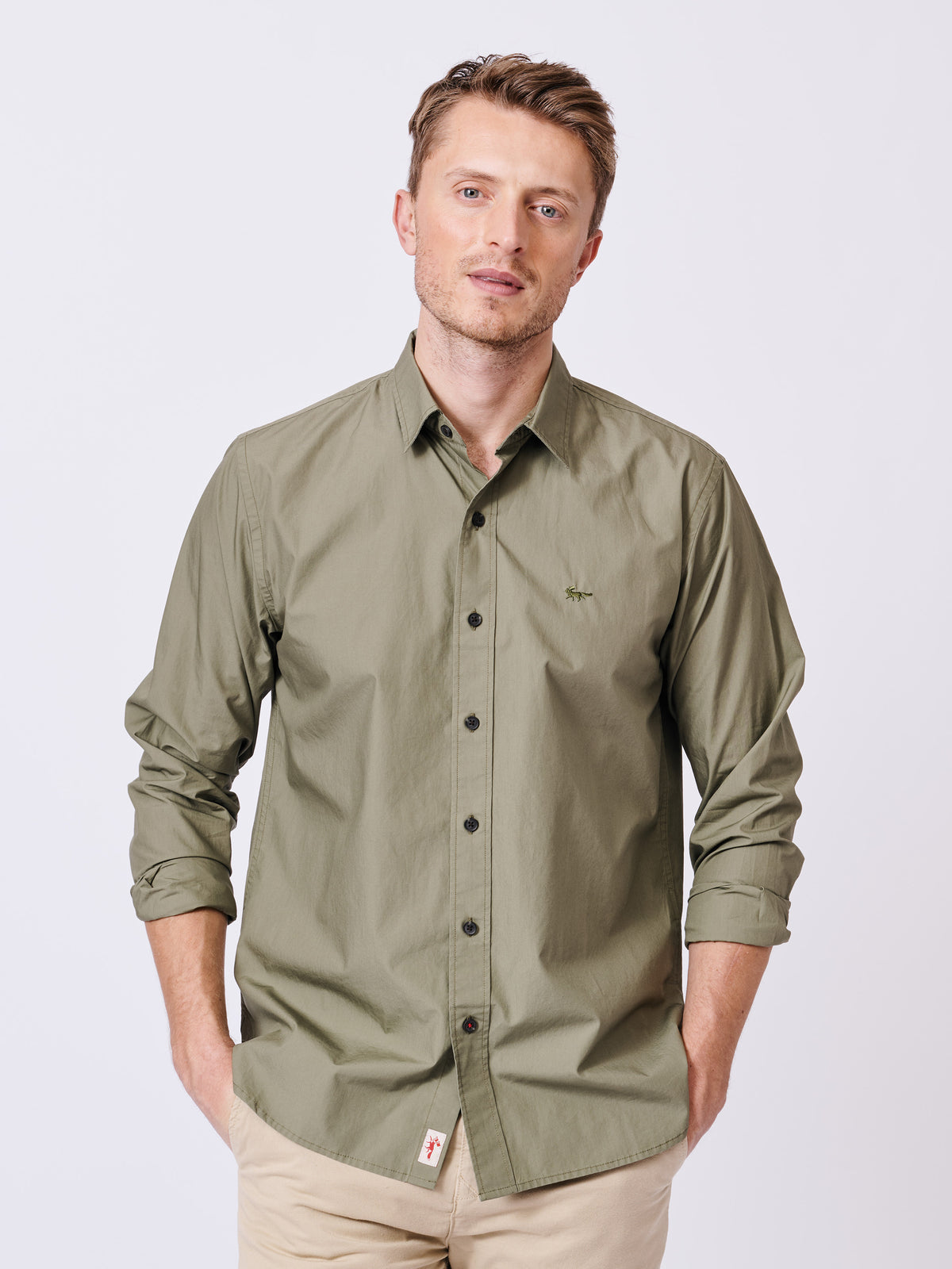 Aubin Khaki Chase Poplin Shirt | Poplin Shirt