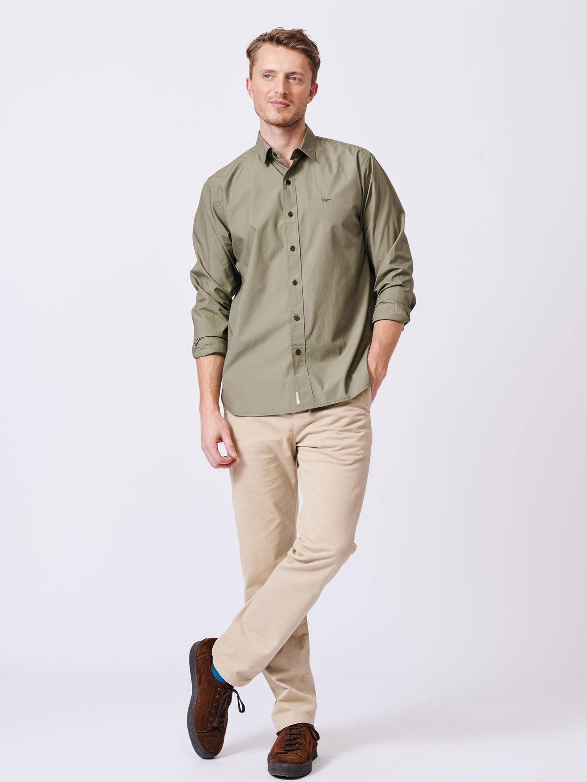Aubin Khaki Chase Poplin Shirt | Poplin Shirt