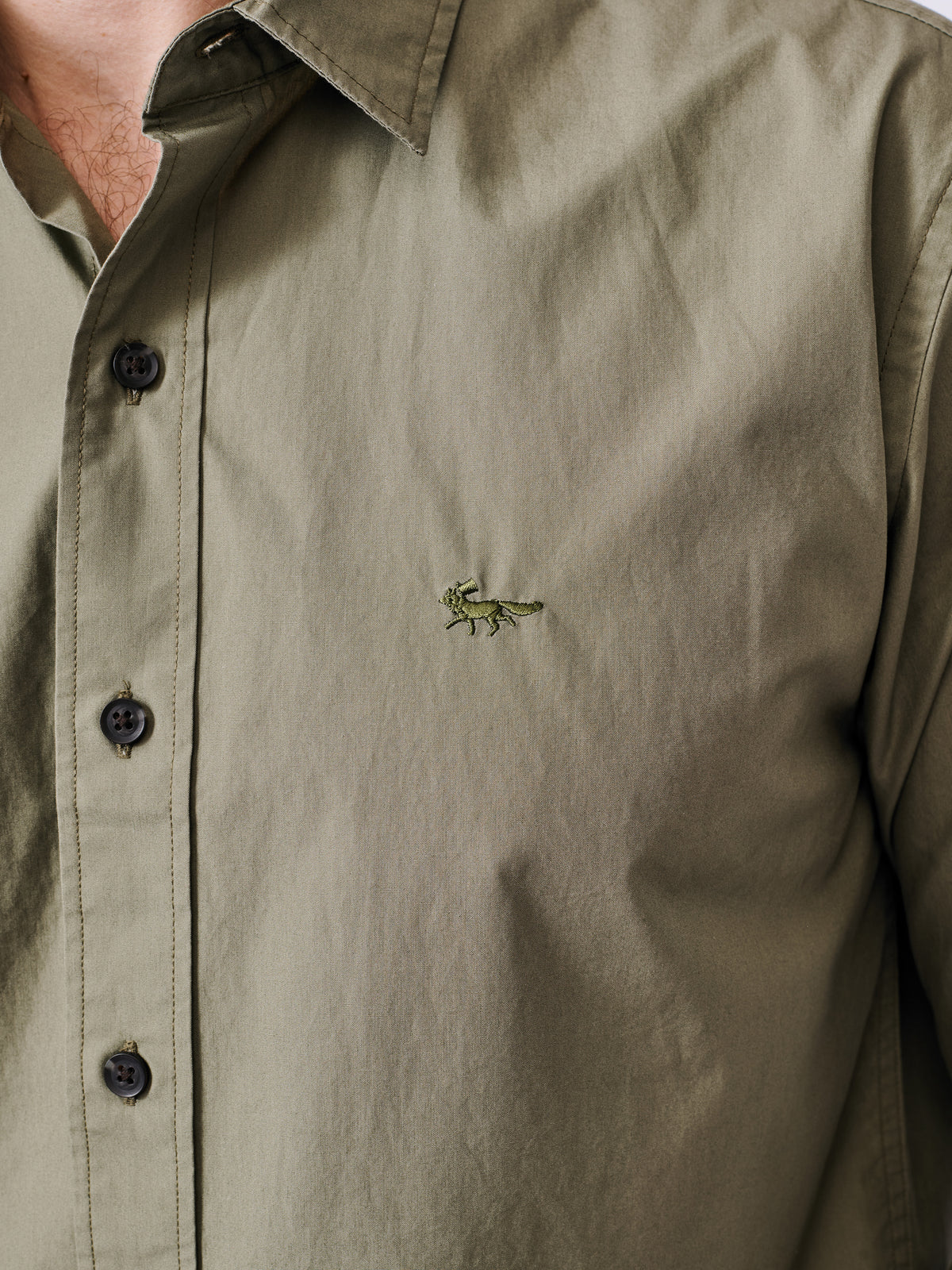 Aubin Khaki Chase Poplin Shirt | Poplin Shirt