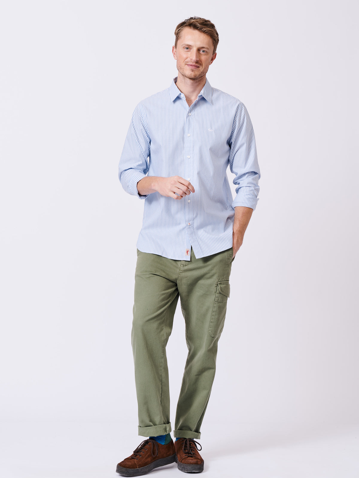 Aubin Blue Stripe Chase Poplin Shirt | Poplin Shirt