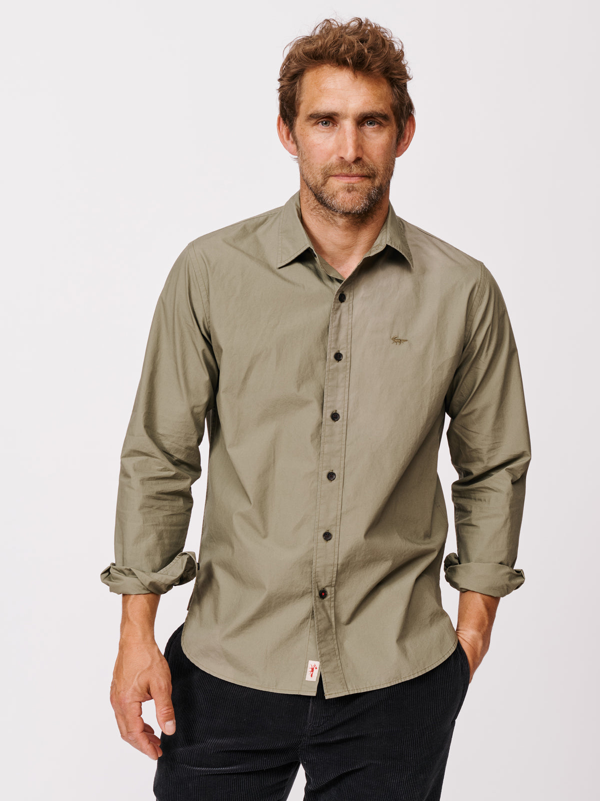 Aubin Light Khaki Chase Poplin Shirt | Poplin Shirt