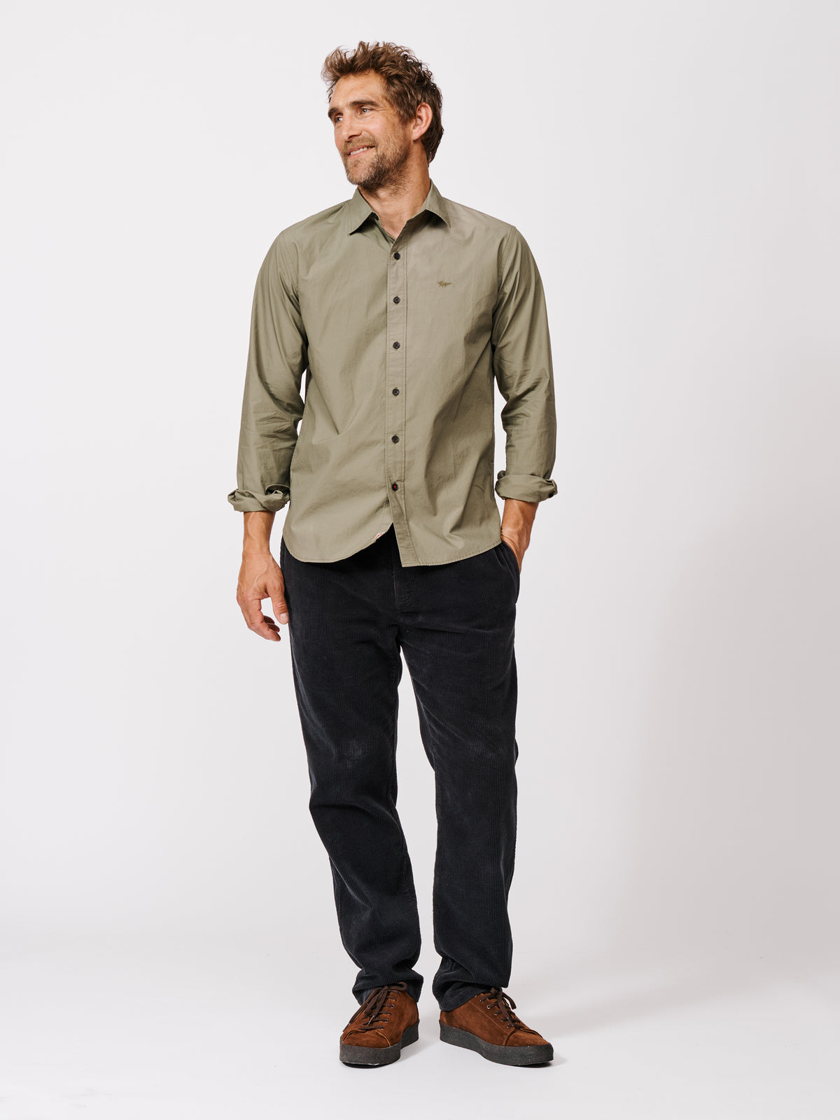 Aubin Light Khaki Chase Poplin Shirt | Poplin Shirt