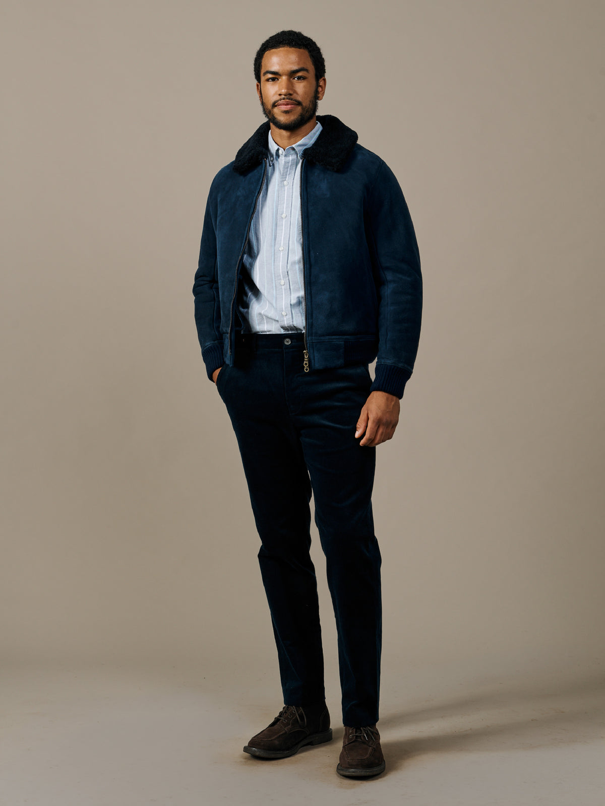 Aubin Navy Sheepskin Bomber Jacket | Jacket