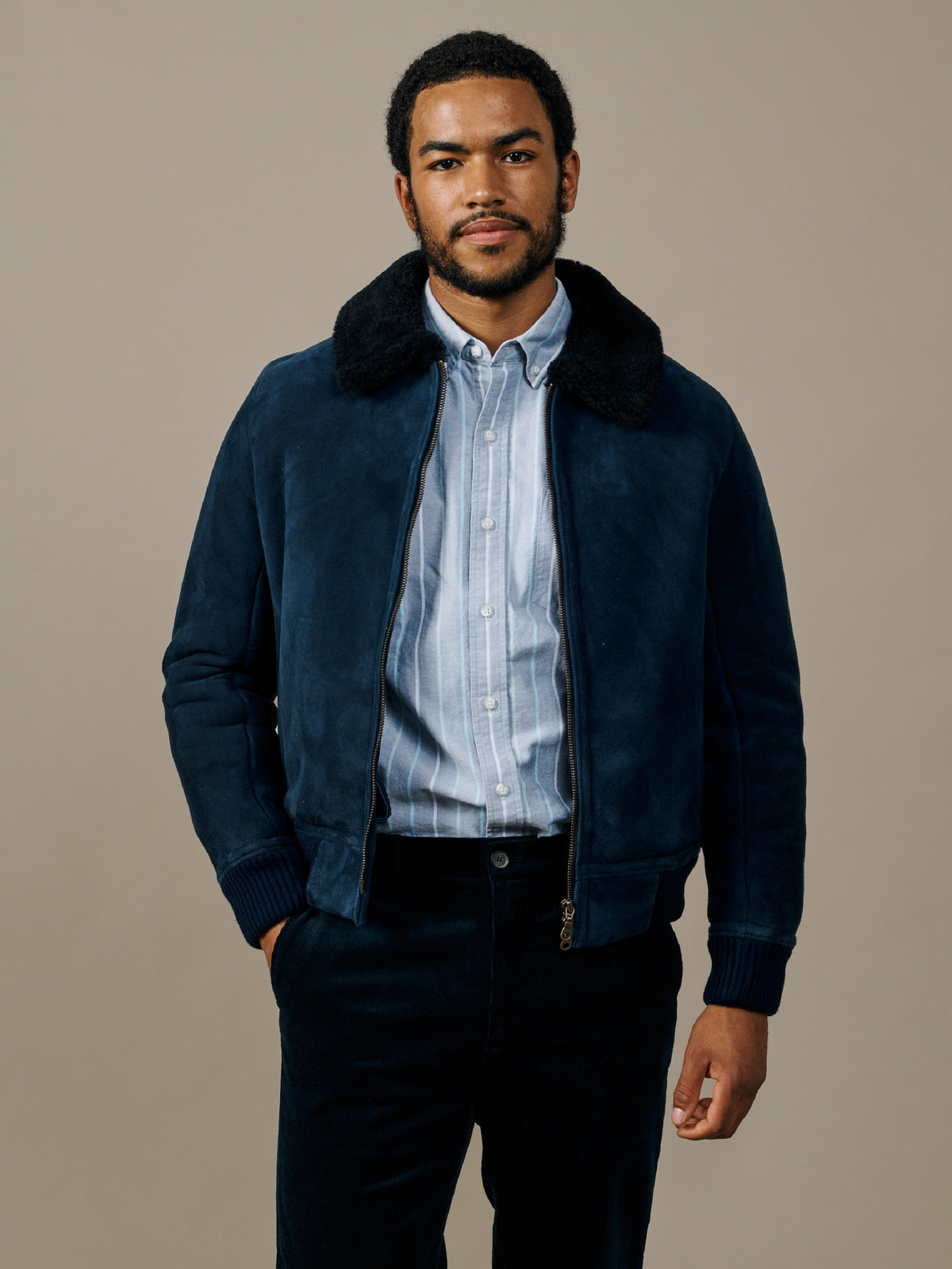 Aubin Navy Sheepskin Bomber Jacket | Jacket