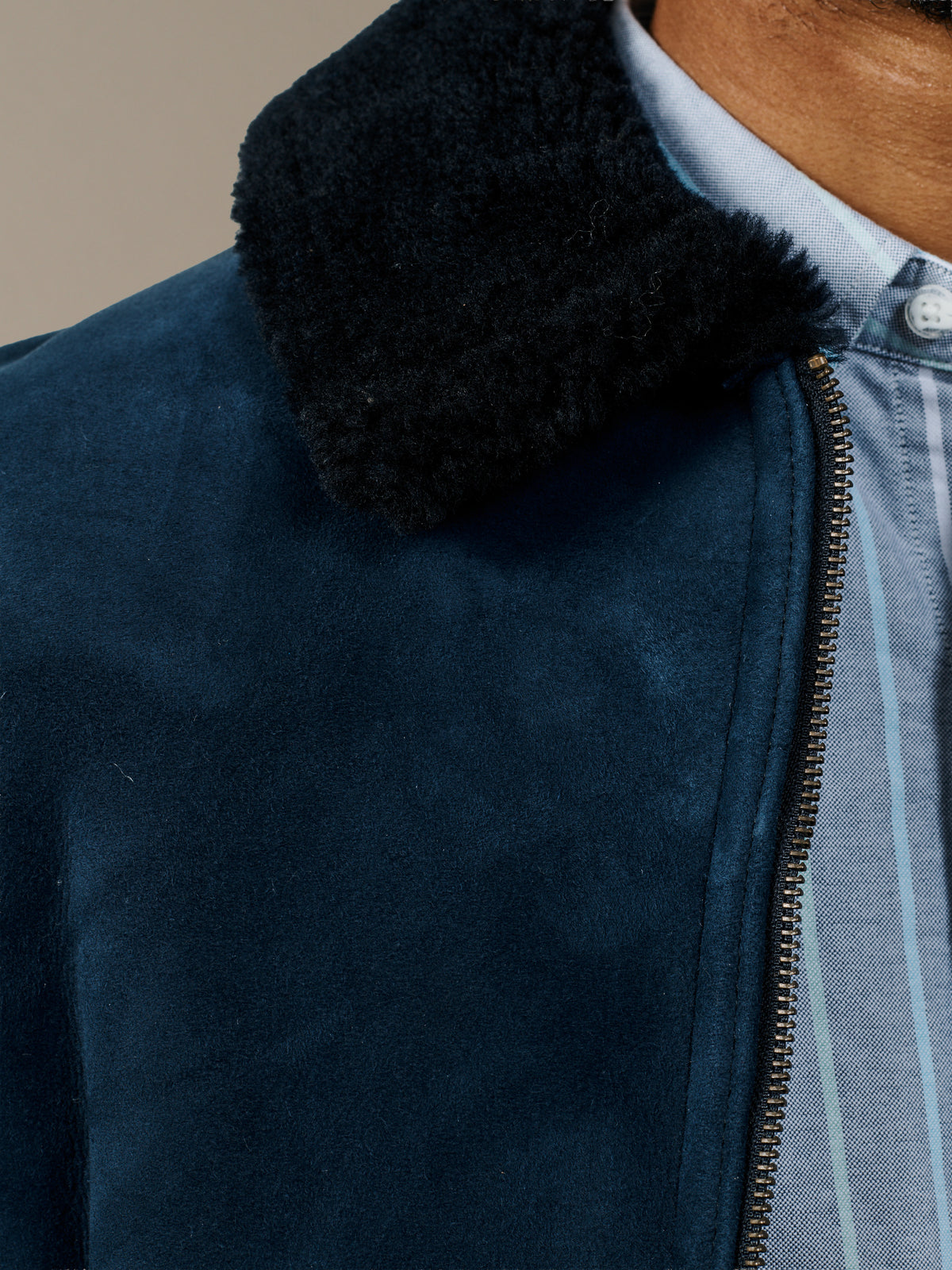 Aubin Navy Sheepskin Bomber Jacket | Jacket