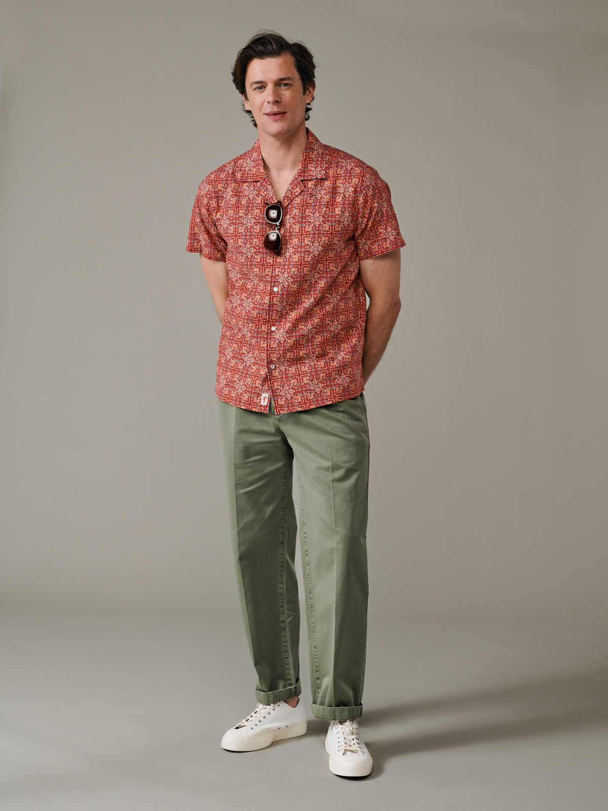 Aubin Tile Print Abbey Cuban Collar Short Sleeved Shirt | Short Sleeve Shirt