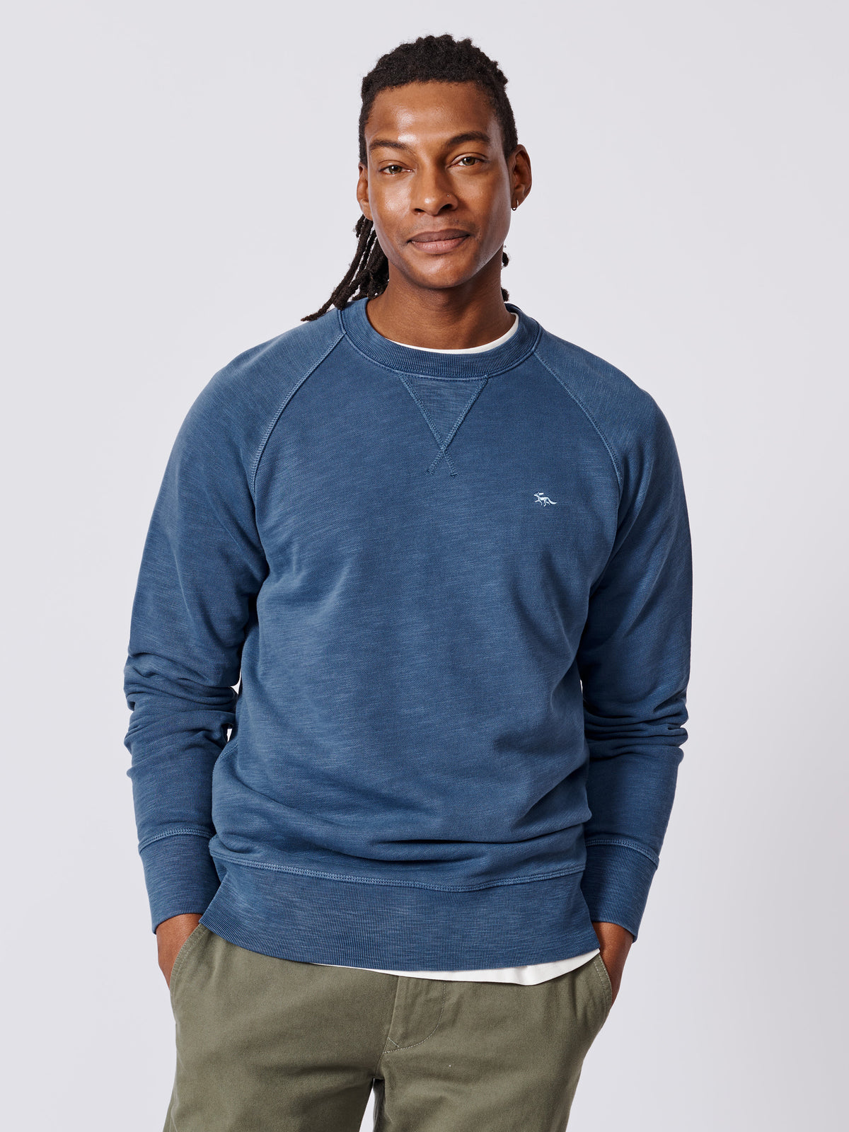 Aubin Washed Blue Garsdale Slub Crew | Crew Neck