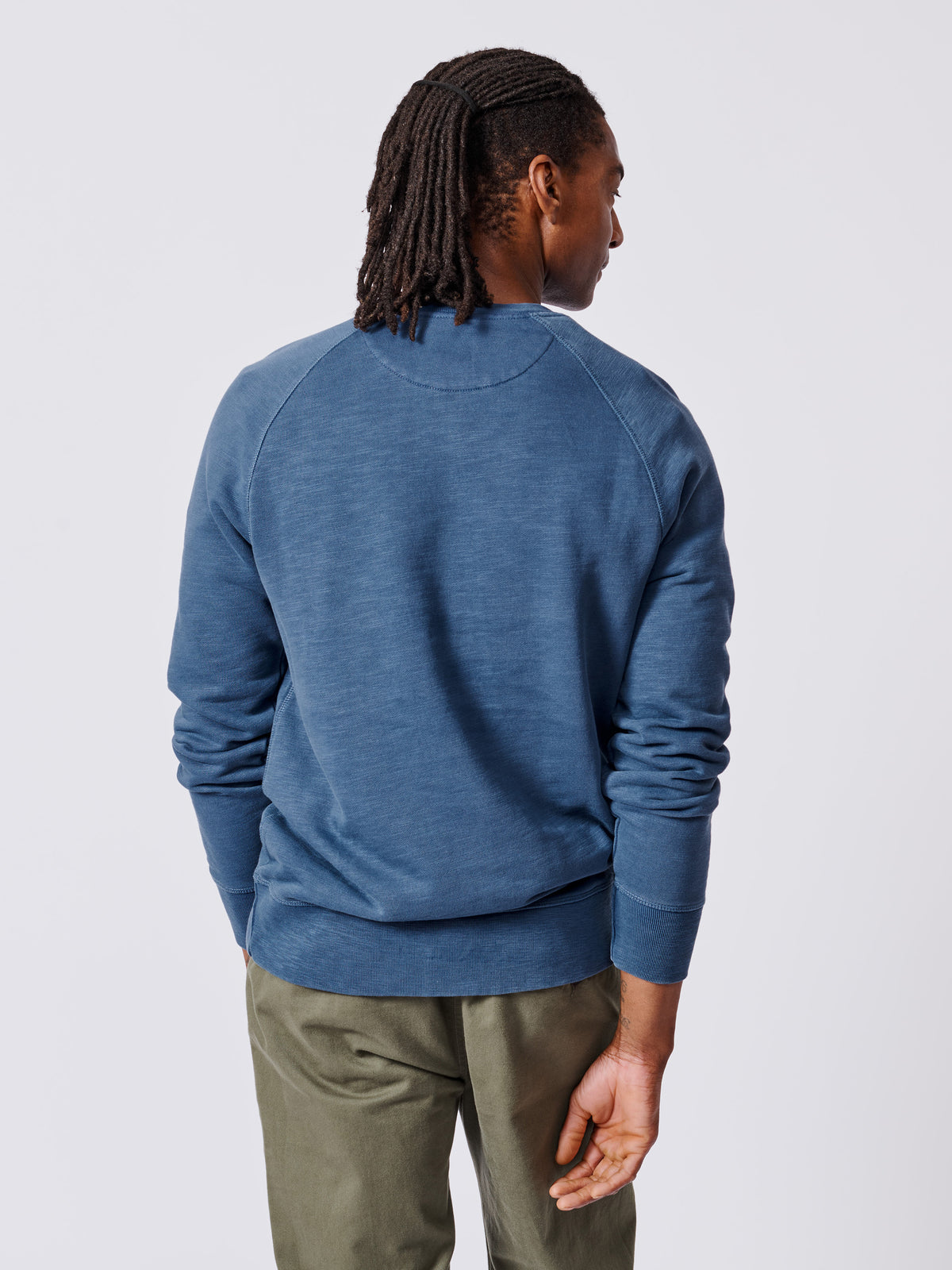Aubin Washed Blue Garsdale Slub Crew | Crew Neck
