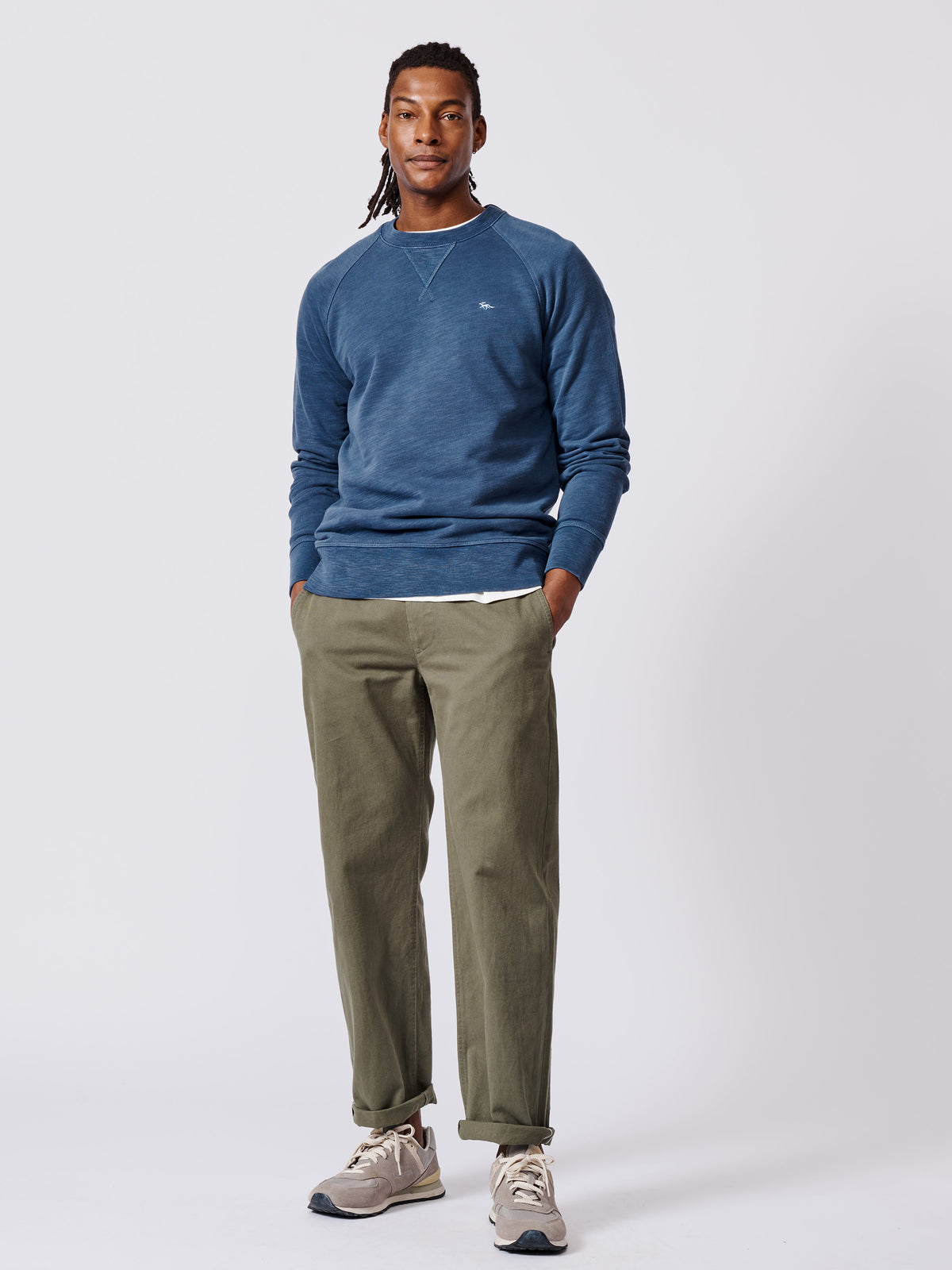 Aubin Washed Blue Garsdale Slub Crew | Crew Neck