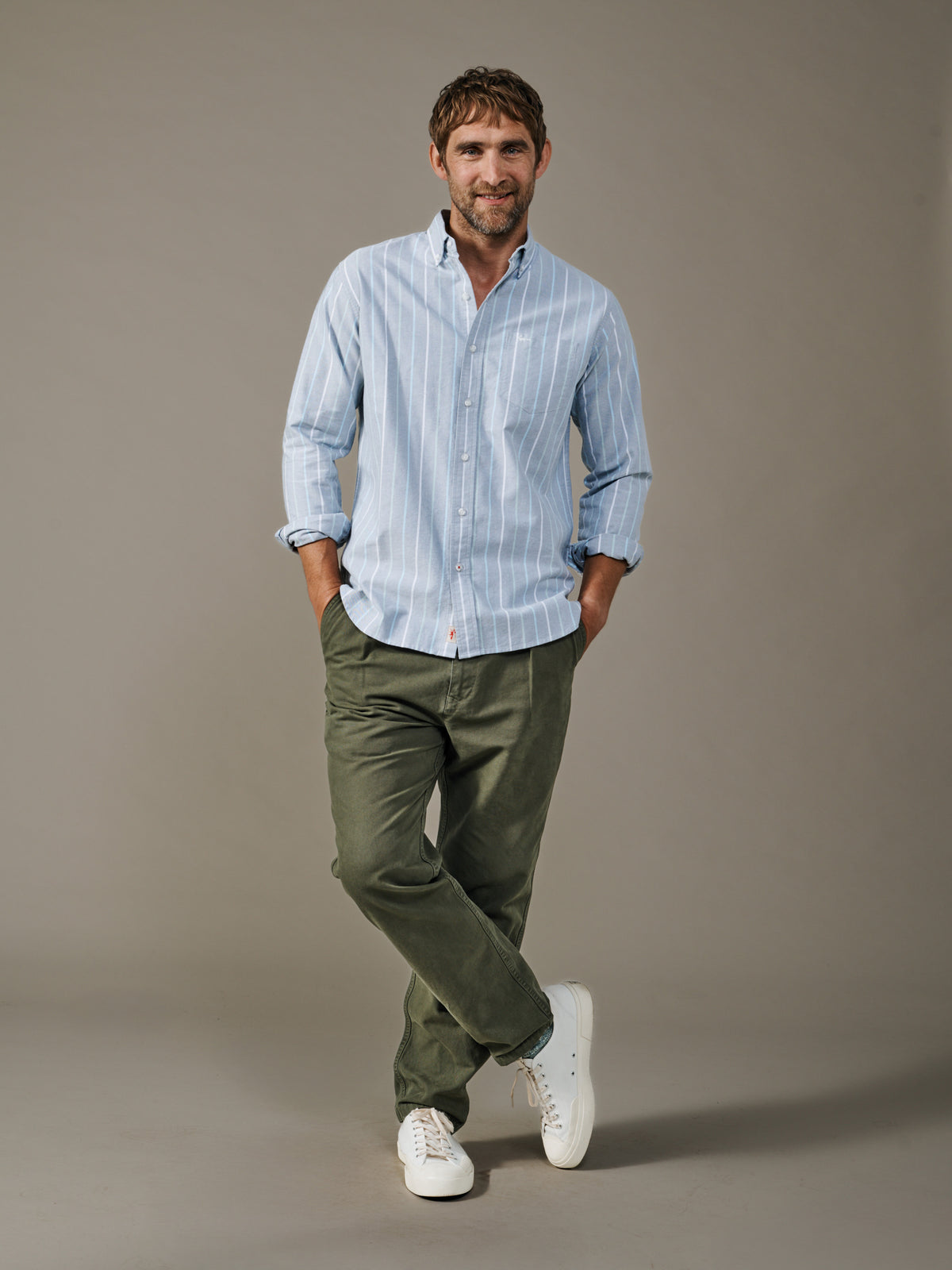 Aubin Blue Multi Stripe Aldridge Oxford Button Down Shirt | Oxford Shirt