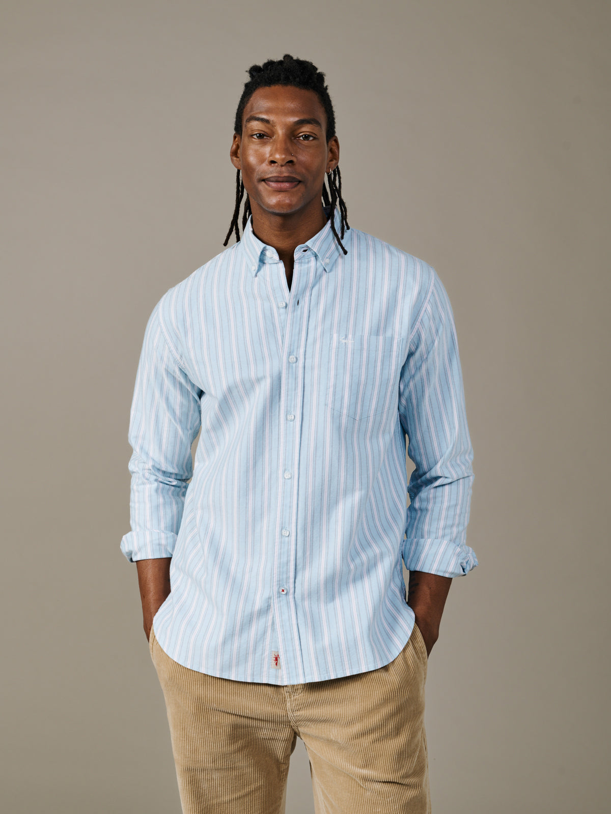 Aubin Blue Shadow Stripe Aldridge Oxford Button Down Shirt | Oxford Shirt