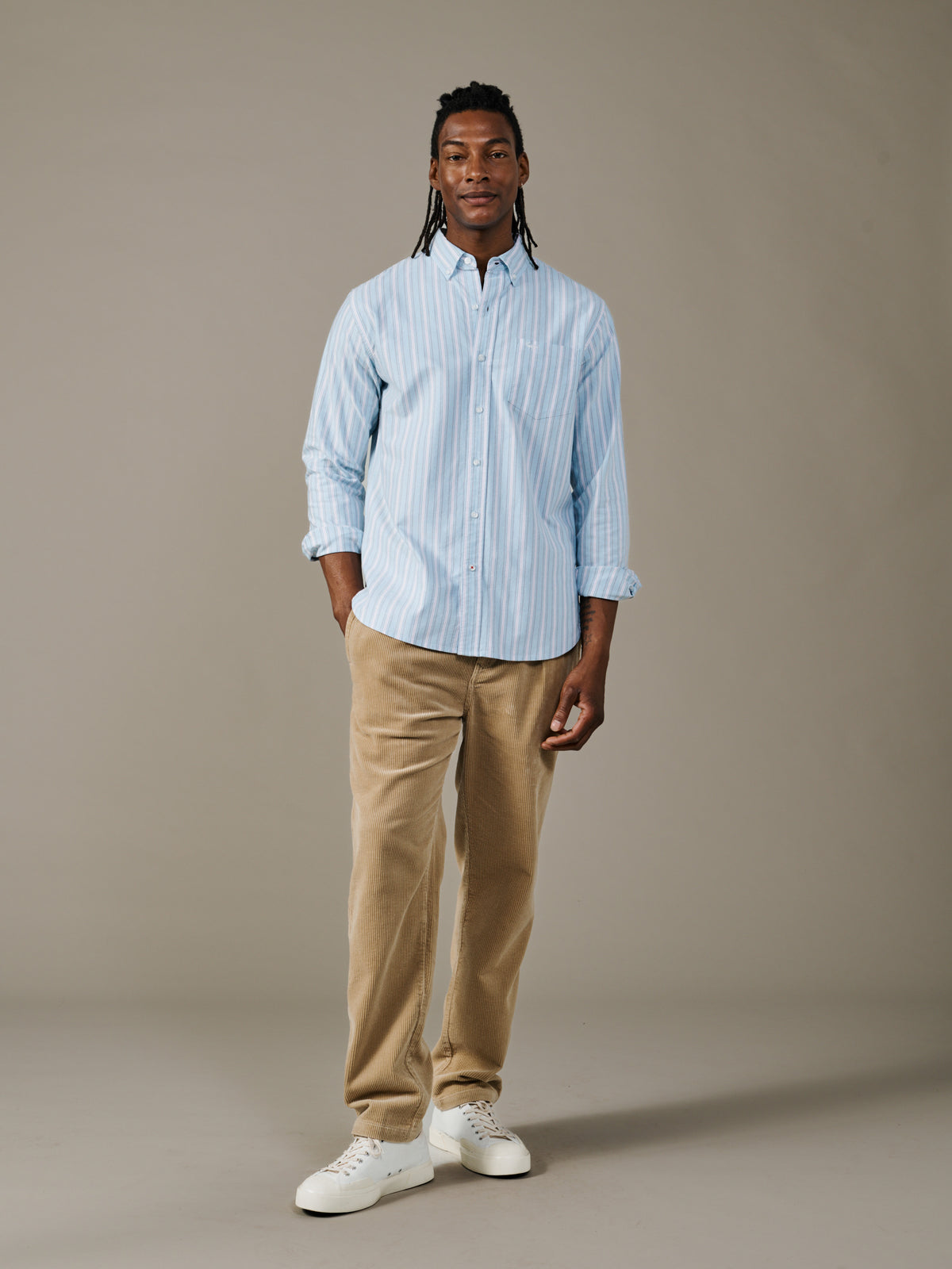Aubin Blue Shadow Stripe Aldridge Oxford Button Down Shirt | Oxford Shirt