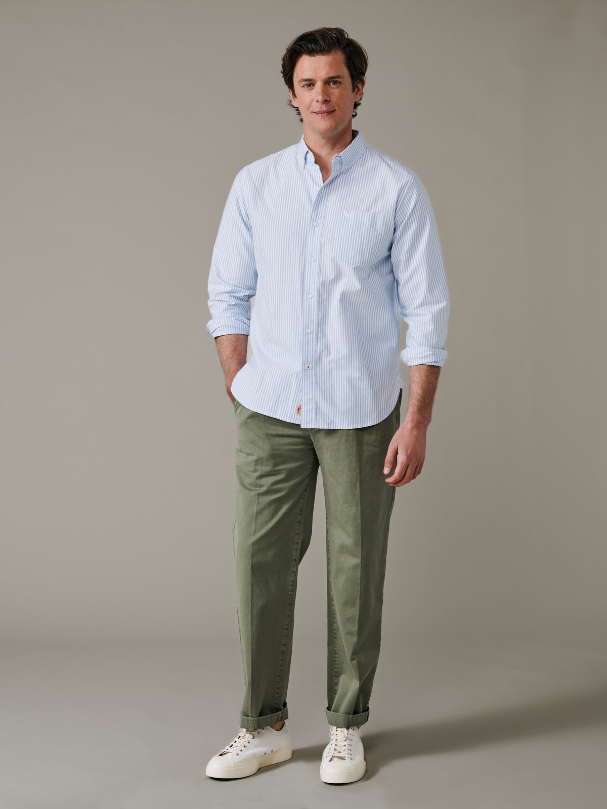 Aubin Blue White Stripe Aldridge Oxford Button Down Shirt | Oxford Shirt