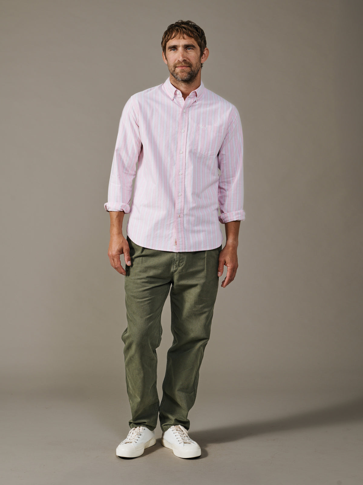 Aubin Pink Shadow Stripe Aldridge Oxford Button Down Shirt | Oxford Shirt