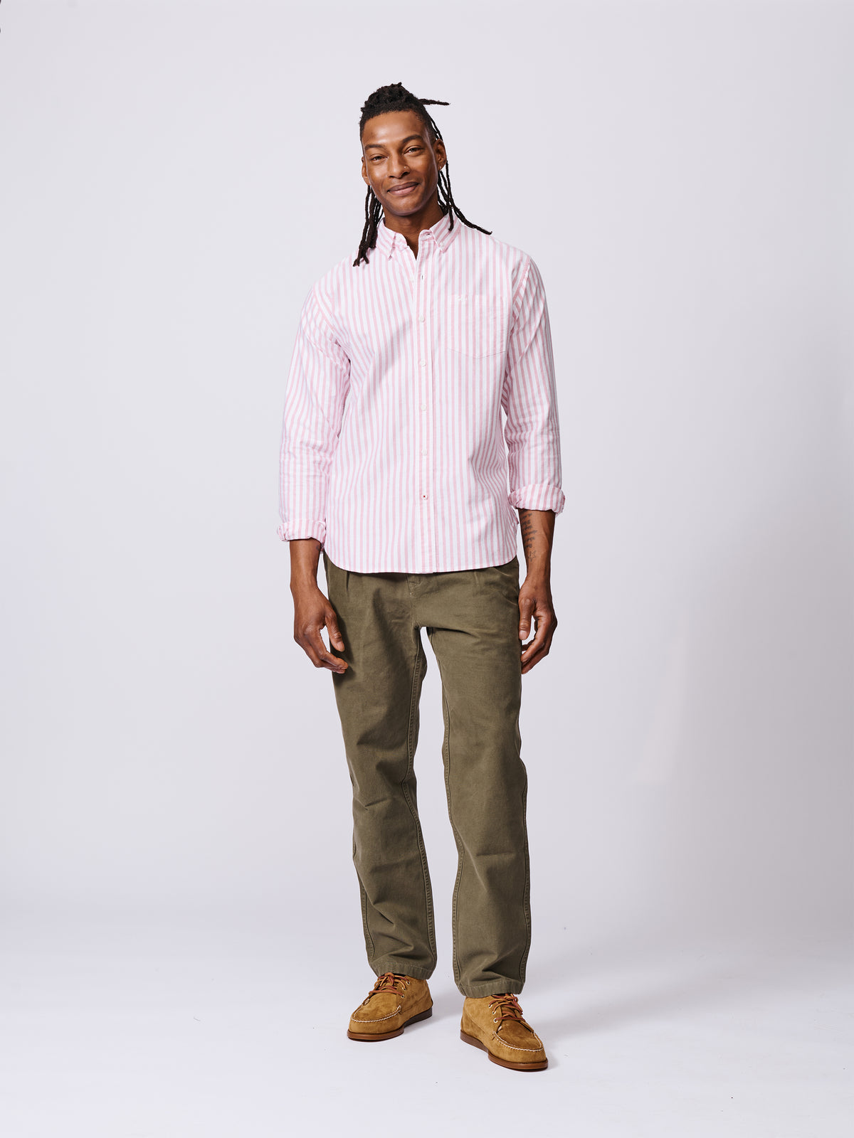 Aubin Bright Pink Stripe Aldridge Oxford Button Down Shirt | Oxford Shirt