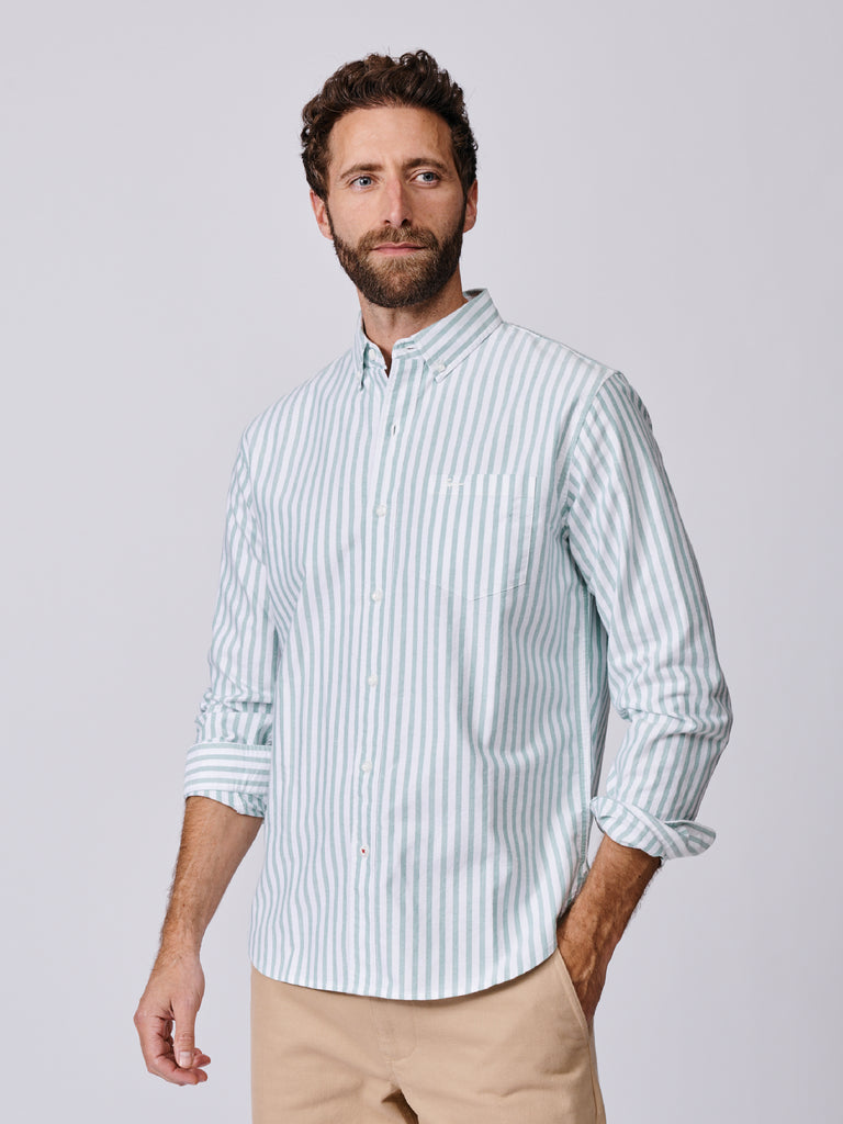 Thin Green Stripe Oxford Button Down Shirt | Aubin