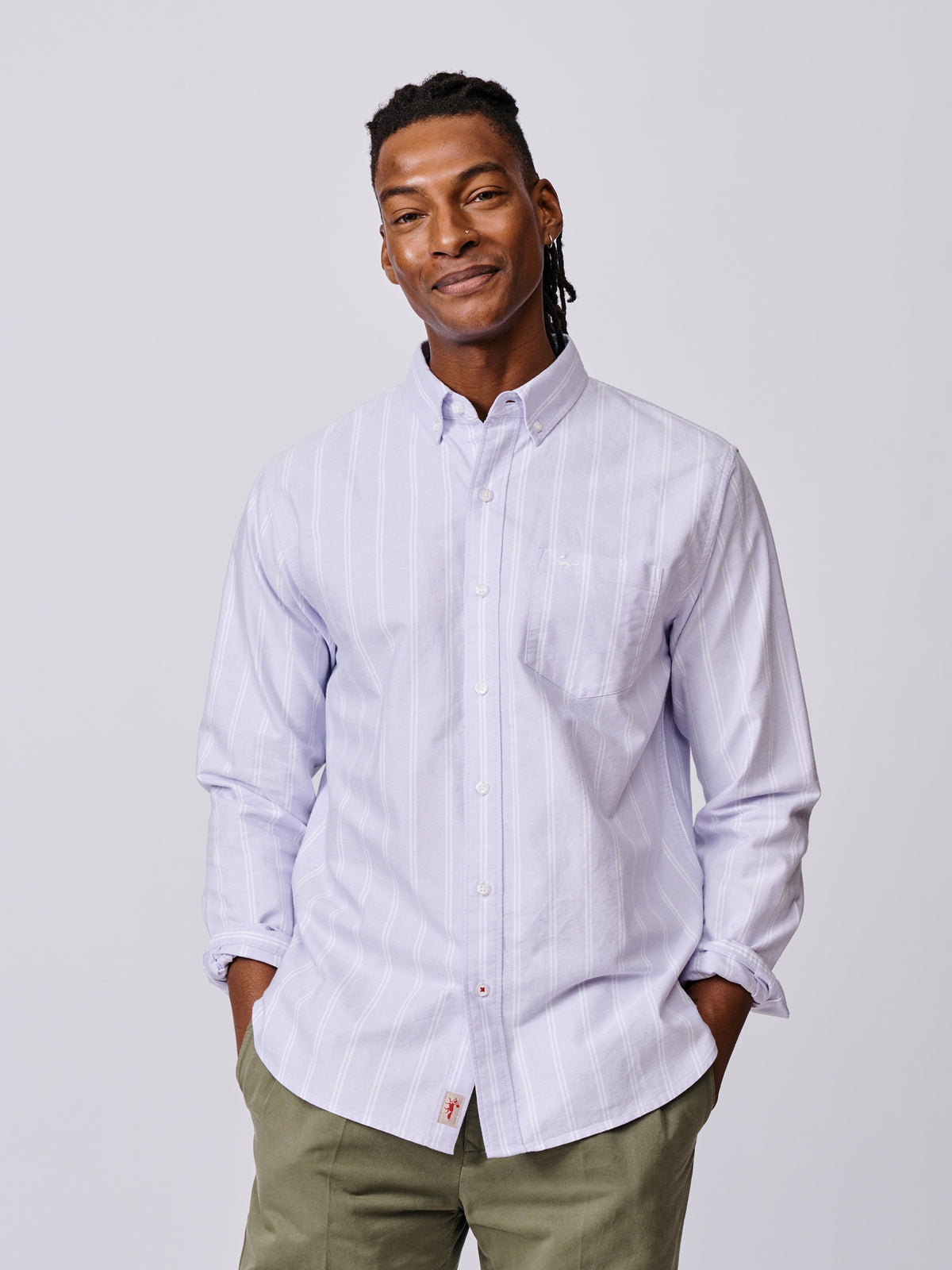 Aubin Wide Lilac Stripe Aldridge Oxford Button Down Shirt | Oxford Shirt