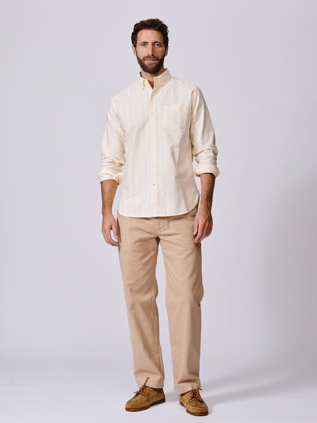 Aubin Yellow Stripe Aldridge Oxford Button Down Shirt | Oxford Shirt