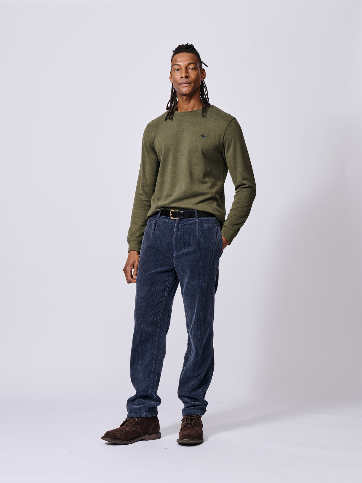 Aubin Khaki Anderson Interlock Long Sleeve T-Shirt | Long Sleeve Tee