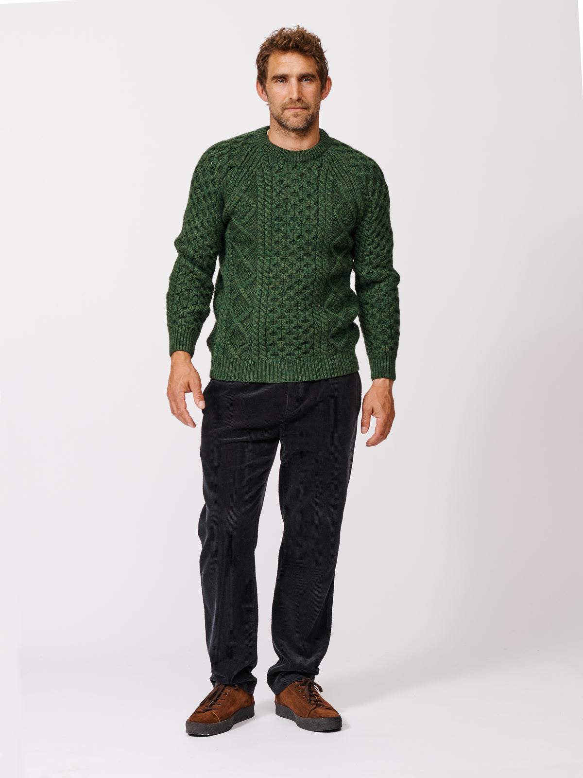 Aubin Khaki Aran Jumper | Crew Neck