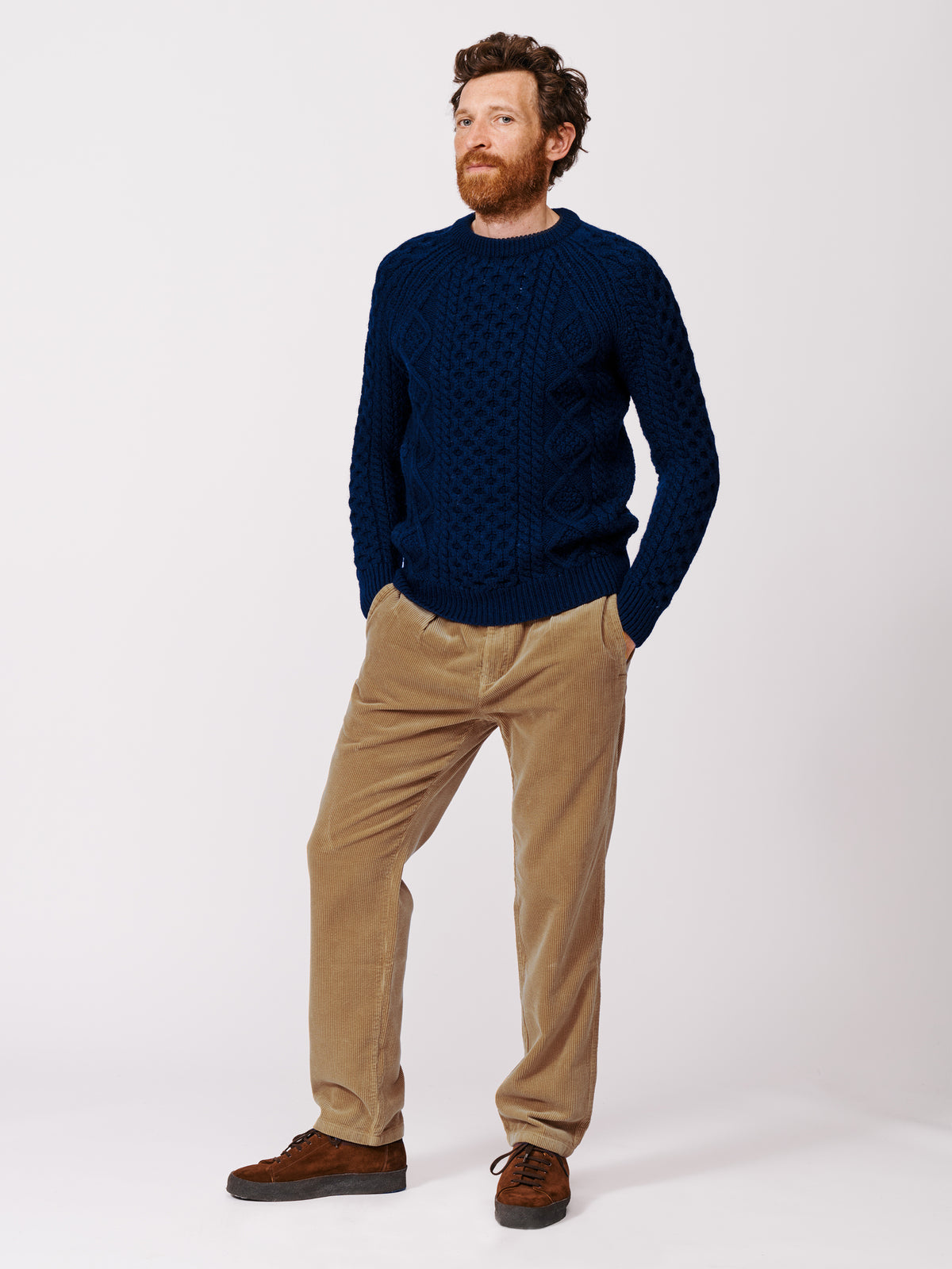 Aubin Navy Aran Jumper | Crew Neck