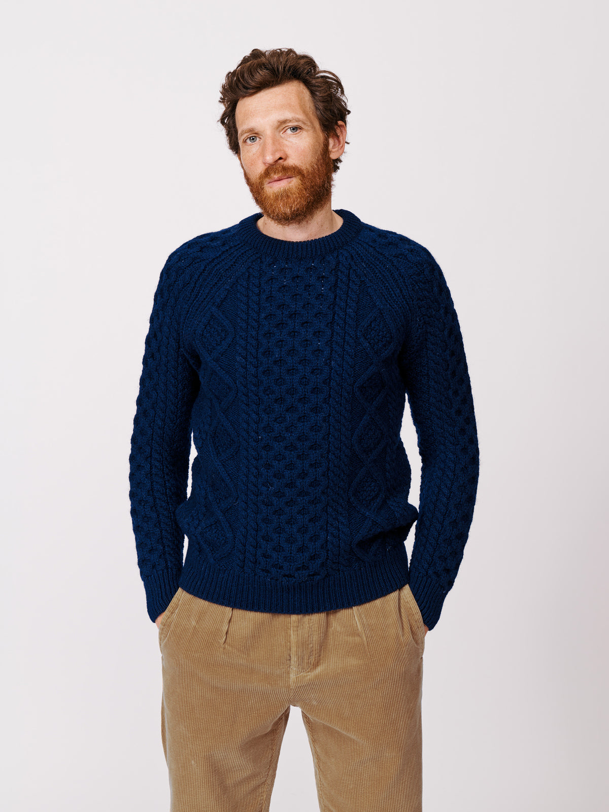 Aubin Navy Aran Jumper | Crew Neck