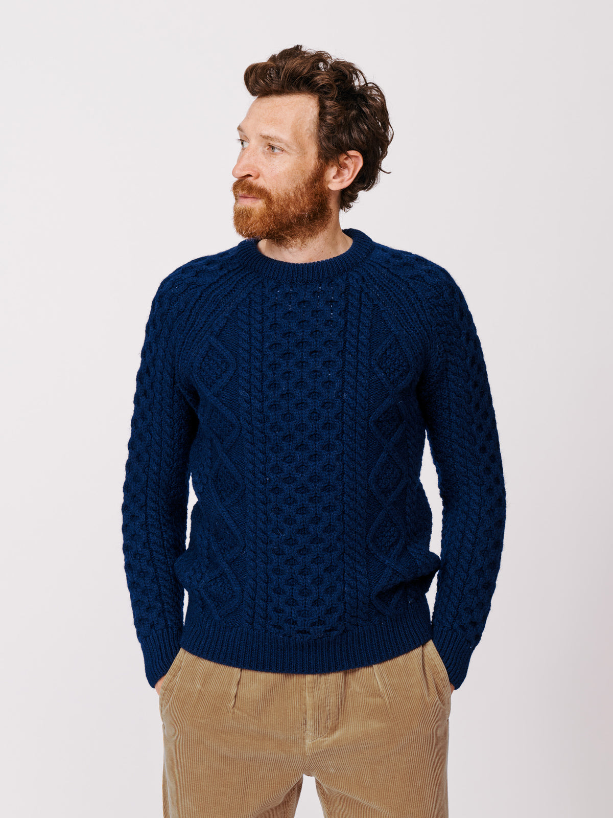 Aubin Navy Aran Jumper | Crew Neck